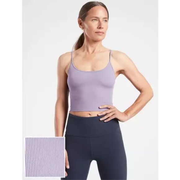 Athleta Twist Back Ribbed Crop Tank Womens 1X Purple Stretch Athleisure Workout - Picture 7 of 10